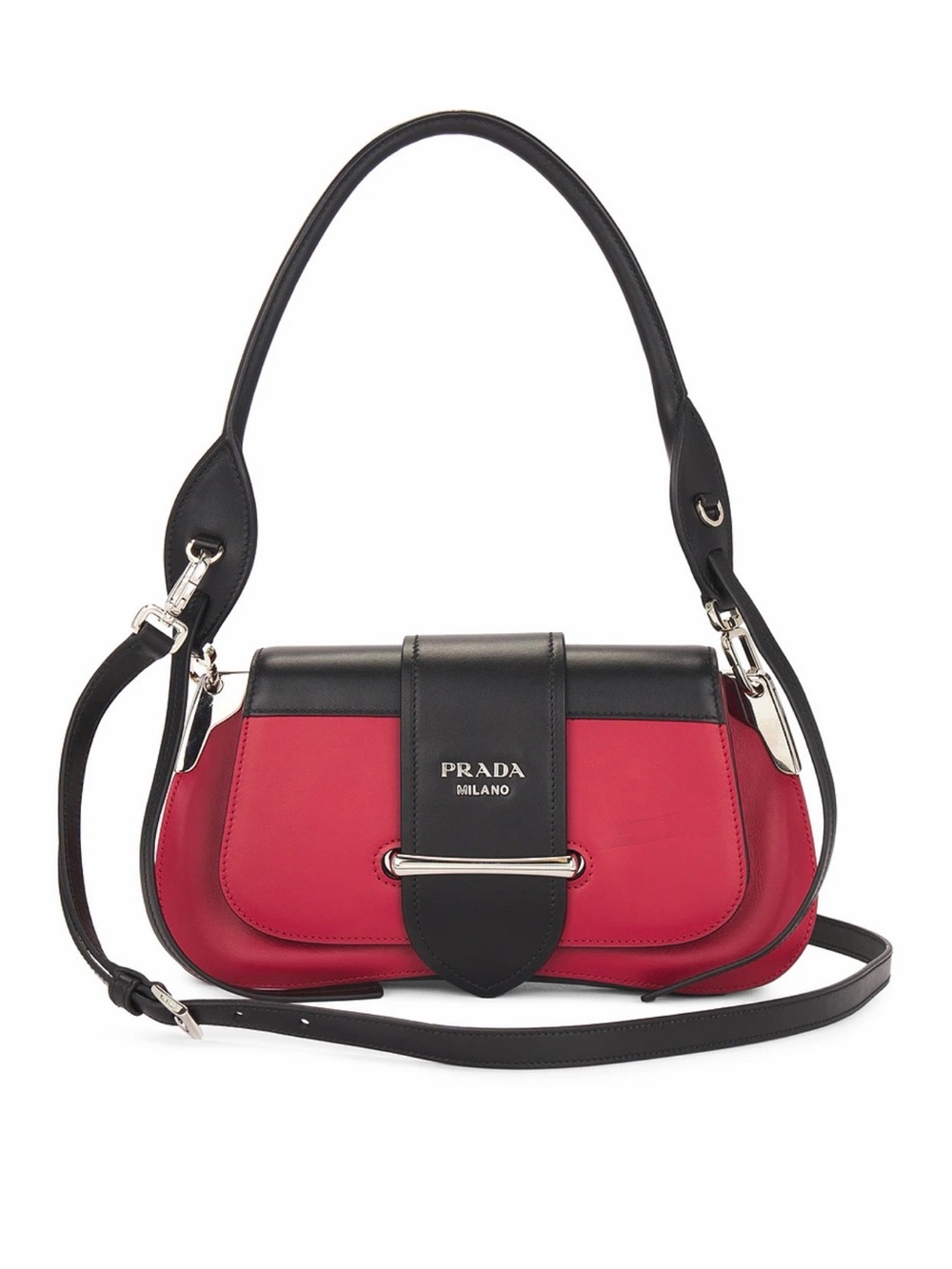 Prada Sidonie 1BD168 Red Black City Calf Leather Shoulder Bag